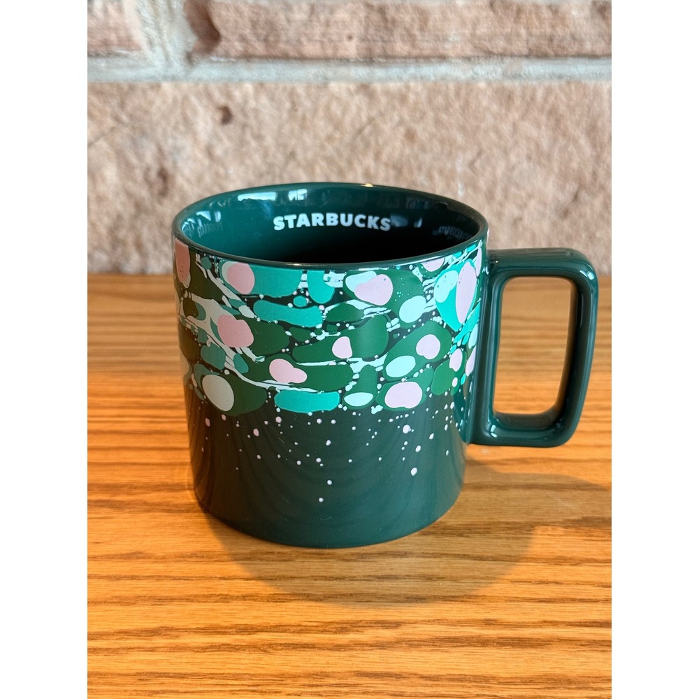 Starbucks Holiday 2022 Marble Green and Pink Forest‎ Venetian Ceramic Mug 12oz